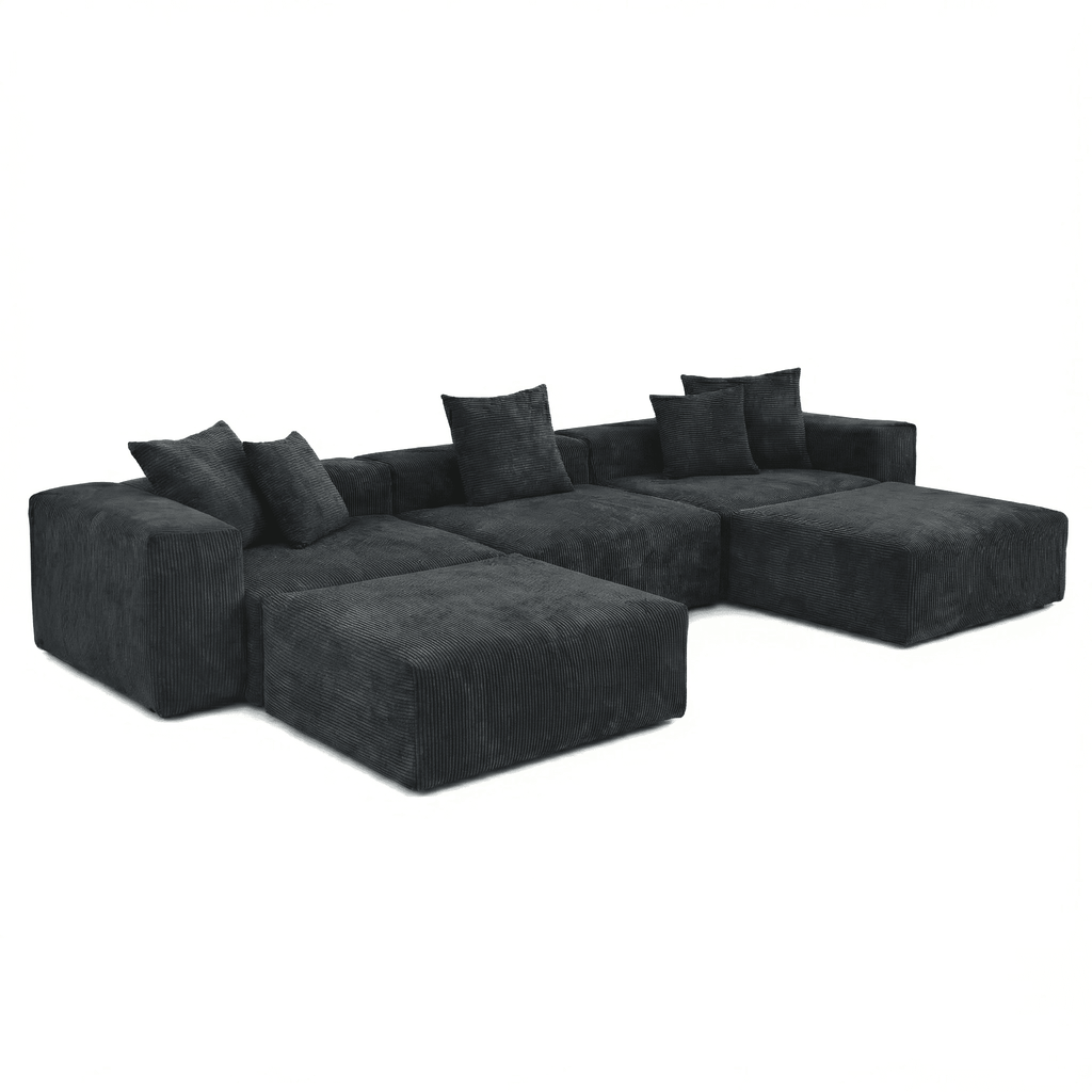 The Rille Modular Corduroy Sofa - 3 Seater + 2 Ottoman - Havinden