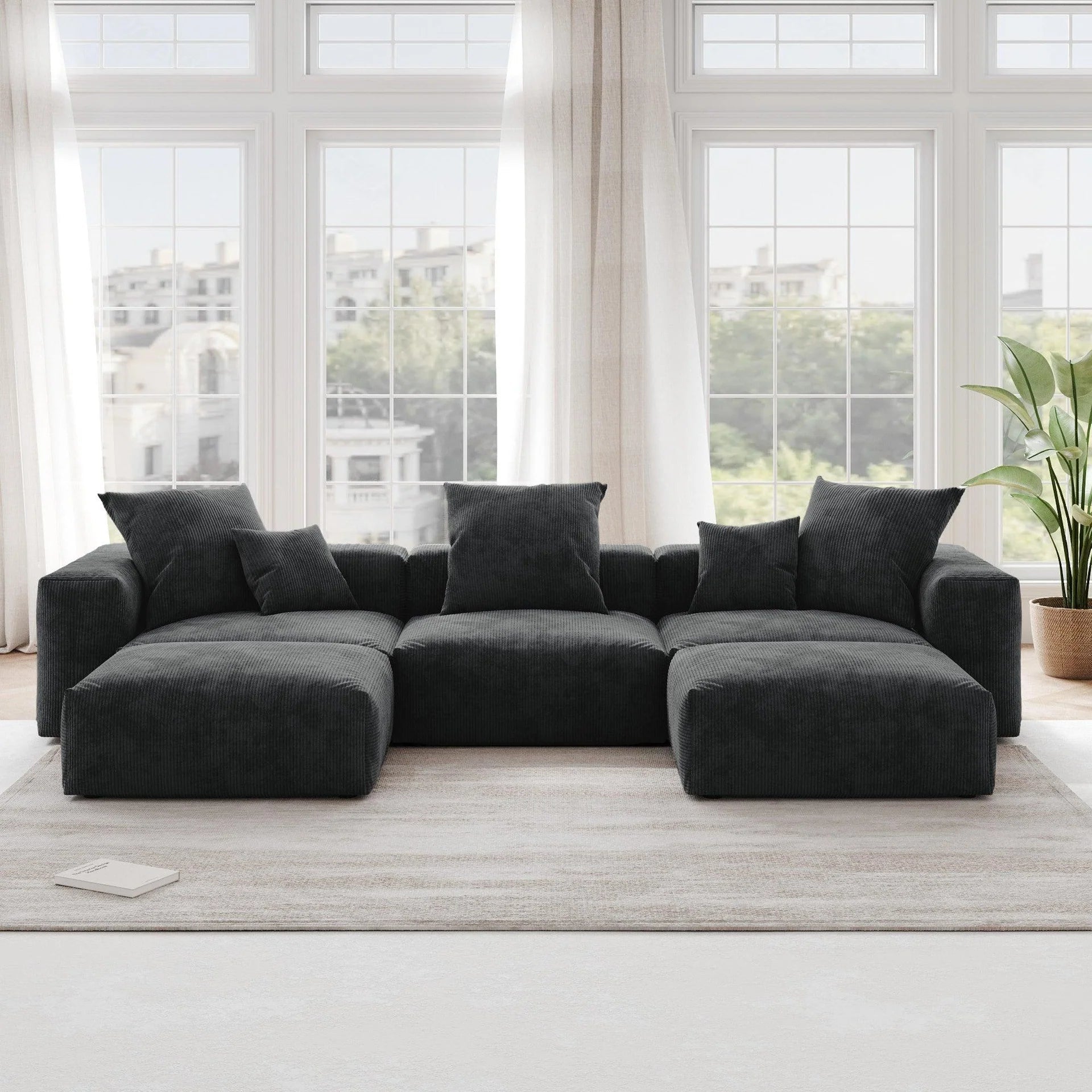 The Rille Modular Corduroy Sofa - 3 Seater + 2 Ottoman - Havinden