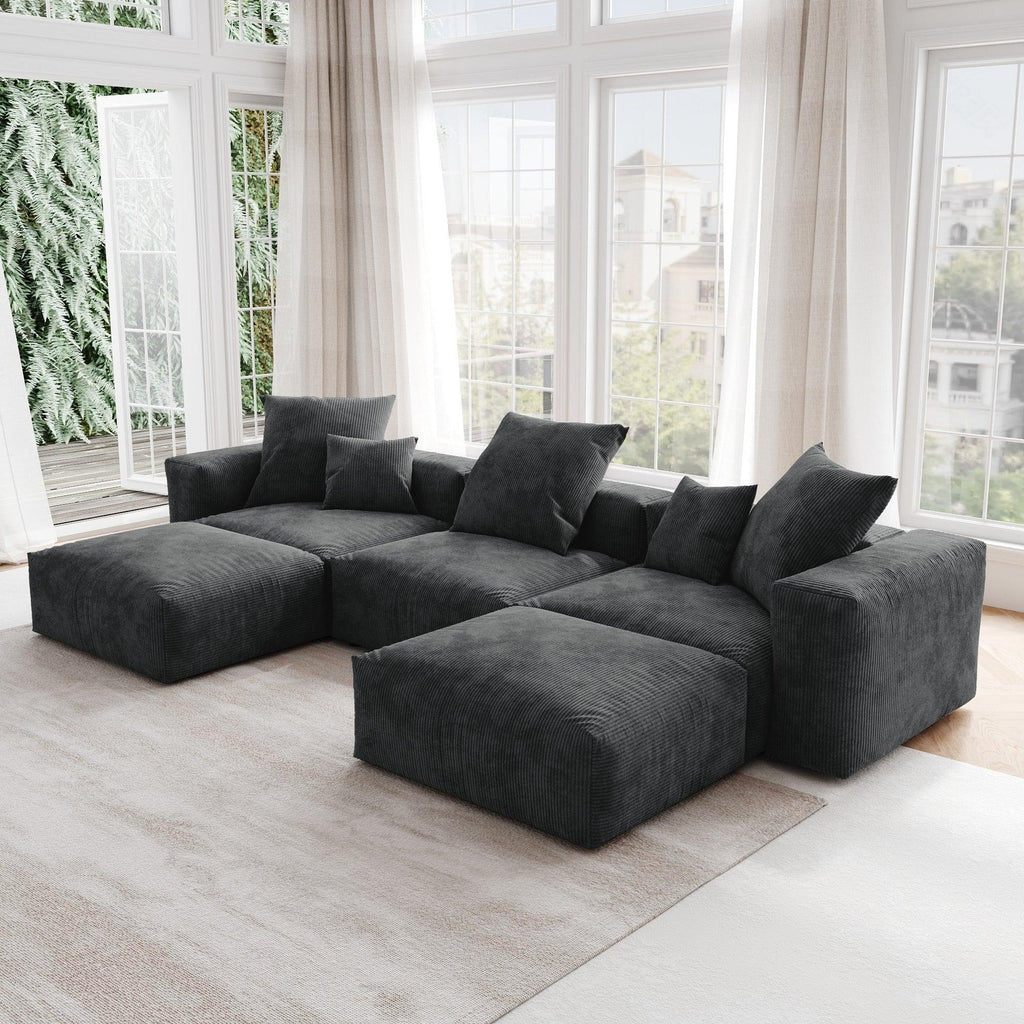 The Rille Modular Corduroy Sofa - 3 Seater + 2 Ottoman - Havinden
