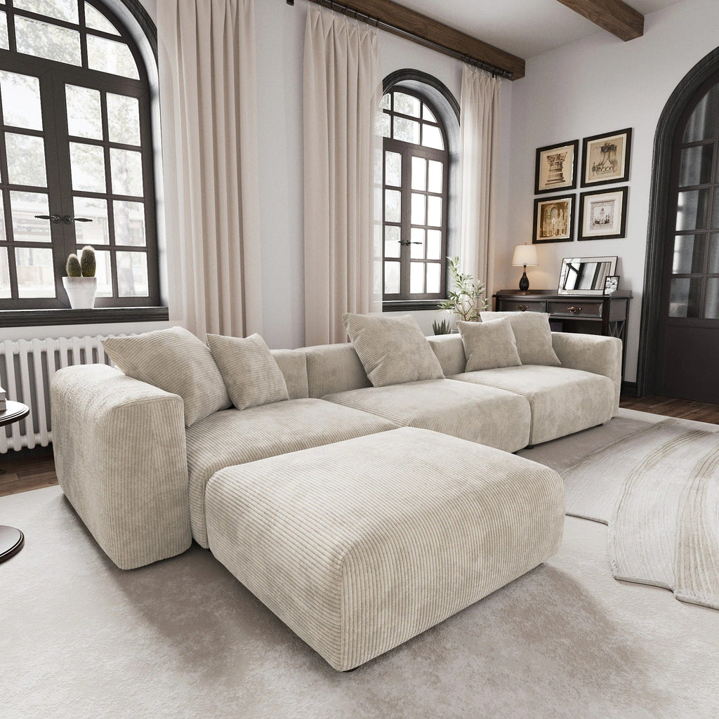 The Rille Modular Corduroy Sofa - 3 Seater + Ottoman - Havinden