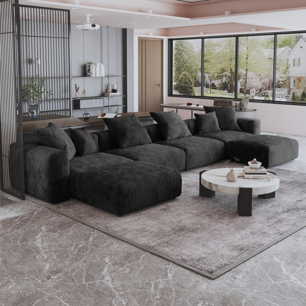The Rille Modular Corduroy Sofa - 4 Seater + 2 Ottoman - Havinden